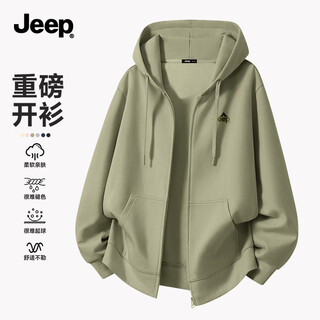 Jeep jeep hooded sweatshirt men's spring and autumn basic style versatile loose off-shoulder cardigan jacket men's w gray bean green xl