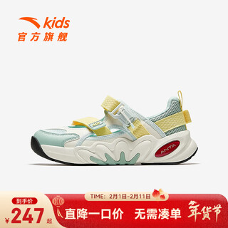 Anta children's sandals, girls' shoes, 2025 summer new succulent mary jane outdoor sports shoes, beach shoes, black/mud lime/solar green-1 36, shoe inner length 23cm