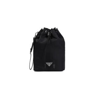 Prada women's drawstring bag adjustable handle detachable handle portable storage lightweight carry black regenerated nylon black tu