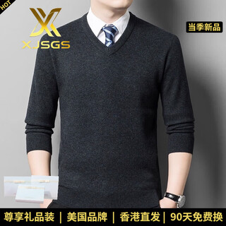 Xjsgs international brand men's high-end wool sweater 100% pure wool autumn and winter new v-neck sweater men's bottoming shirt high-end black gray spot xl