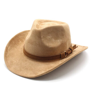Shijanu's new european and american style woolen hat, suede for men and women, couple hat, woolen western cowboy hat, camel_suede m(56-59cm)