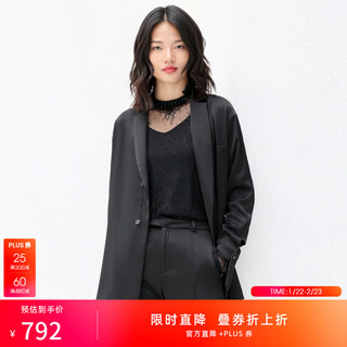 Amii women's 2025 minimalist european station suit casual pants suit autumn new medium long loose lapel outer black (top) xl 170/92a