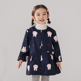 Baby waterproof smock for eating, girls' down jacket, anti-dirty smock, children's long-sleeved pocket, student painting apron, autumn and winter, navy blue love rabbit 110 110 recommended around 100 high