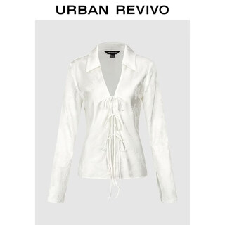 Ur2026 spring new women's charming lapel lace-up floral jacquard cardigan shirt uwg260021 original white xs