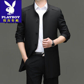 Playboy (playboy) men's high-end brand autumn new business stand-collar windbreaker men's mid-length middle-aged dad wear autumn and winter loose black m