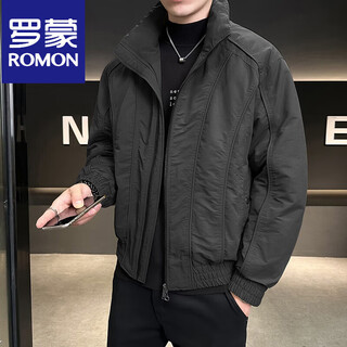 Romon winter down jacket men's stand collar 2025 new slim solid color handsome versatile duck down jacket men's winter wear black m