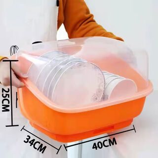 Clcey kitchen bowl and chopsticks drain basket with lid drawer-type plastic cupboard storage rack bowl rack bowl box small storage box environmentally friendly and odor-free baby bottle plastic production single layer bright orange