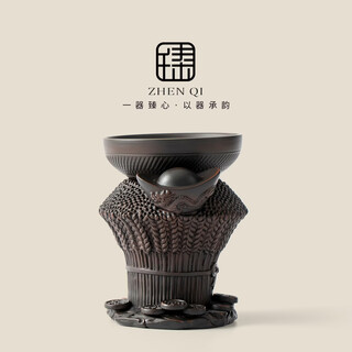 Zhenqi one ingot of barley retro purple pottery tea filter dragon pattern ingot ceramic relief filter tea strainer set kung fu tea set accessories purple pottery | one ingot of barley | tea strainer set simple pack