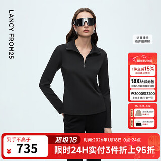 Langzi zipper stand collar slim fit shirt light outdoor style flirty autumn and winter inner top women 2025 winter new black m
