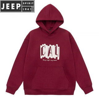 Jeep spirit autumn and winter new letter printed american style versatile couple hooded sweatshirt boys casual autumn loose hoodie jacket red 2xl