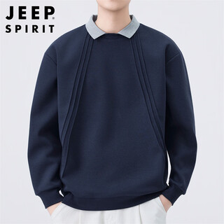 Jeep spirit jeep fake two-piece sweatshirt men's autumn and winter loose sports top casual long-sleeved t-shirt men's navy xl