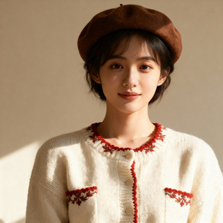 Lecali beret women's autumn and winter retro imitation woolen solid color hat with face, versatile painter's hat, japanese pumpkin hat, apricot