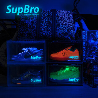 Yusenyi supbro shoe box with luminous logo transparent storage box can be customized as a trendy essential shoe wall. transparent side-opening style x 8 pieces. luminous lg 33.7x26.5x20.6cm