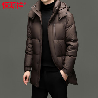 Hengyuanxiang down jacket men's 2026 winter white duck down mid-length high filling middle-aged dad men's jacket brown m 170