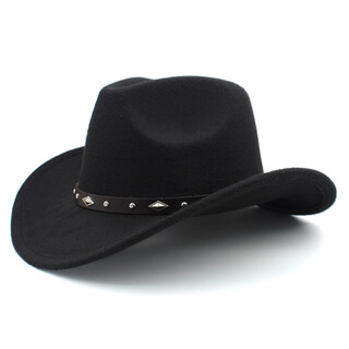 Shijanu large head circumference adjustable spring, autumn and winter woolen riding western cowboy hat for men and women, parent-child style, black (with windproof rope) large head circumference (60-61cm)