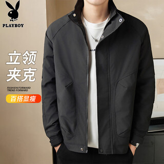 Playboy jacket men's jacket 2026 spring and autumn new trendy casual high-level tops men's handsome stand-up collar men's clothing black 4xl
