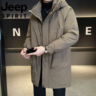 Jeep spirit international brand mid-length men's down jacket winter new hooded thickened high-end men's winter windbreaker brown l 100-120jin jin equals 0.5 kg