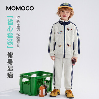 Mami maca (momoco) children's clothing boys two-piece set 2026 spring medium and large children's casual splicing printed set flower gray 90