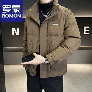 Romon cold-proof down jacket for men in winter thickened 2025 new style new fabric light and short stand-up collar jacket coffee color m