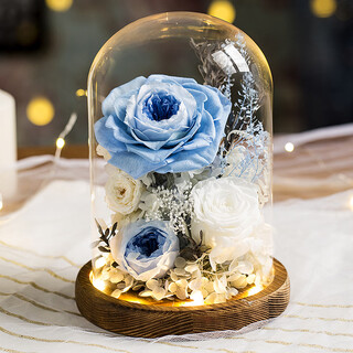 Yingtang immortal flower dried flower real flower rose gift box bouquet decoration for girls and friends for boudoir birthday. many flowers are sky blue.