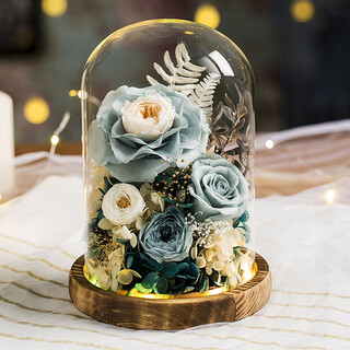 Yingtang immortal flower dried flower real flower rose gift box bouquet decoration for girls and friends for boudoir birthday, many flowers in haze blue
