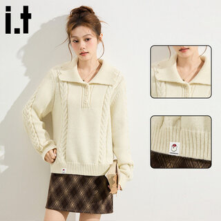 Chocoolate it women's korean high-end polo collar sweater for women 2026 early spring new loose lazy style sweater apricot m