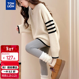 Tonlion 2025 autumn and winter simple wind sleeve striped design women’s round neck pullover sweater