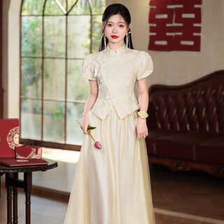 Xinyoujie 2026 spring new chinese style champagne color cheongsam slimming bridesmaid dress high-end xiuhe stand collar m12 champagne color s