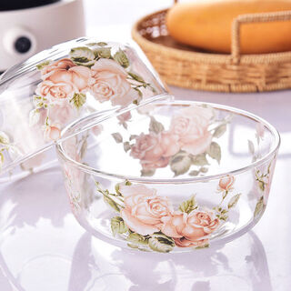 Fantasy korean golden rose household heat-resistant glass bowl instant noodle bowl fruit salad bowl soup bowl rice bowl rice bowl golden rose glass bowl 2 pieces without lid