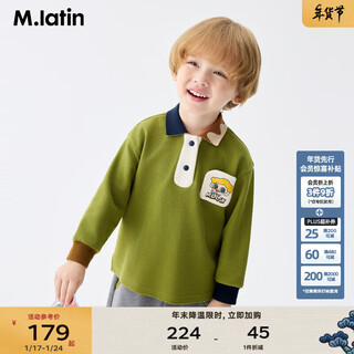 M.latin maratin children's t-shirt 25 autumn new boys' fun printed polo collar long-sleeved t-shirt fern green 110