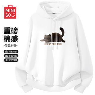 Miniso retro sweatshirt men's hooded spring long-sleeved jacket heavyweight high-weight casual style american handsome men's top white (mt american short crotch winning bid) m /170 (same style for men and women)
