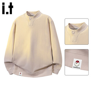 Chocoolate it men's american retro stand-up collar bottoming shirt men's 2026 spring new loose comfortable casual long-sleeved sweatshirt light apricot m recommended 100-120jin jin equals 0.5 kg