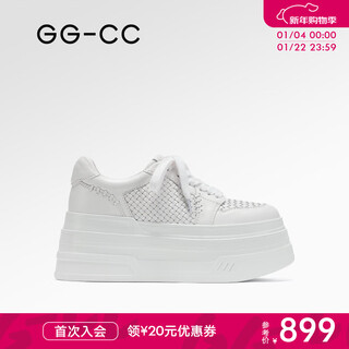 Gg-cc pure white minor spring new trendy woven thick-soled white shoes women's casual shoes g26u8134 white 35