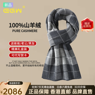 Egw international luxury brand men's pure cashmere scarf new high-end korean version versatile plaid warm thick scarf light gray gift box