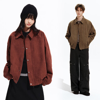 Pso brand men's and women's retro lapel faux suede zip jacket winter solid color loose jacket suede red red s