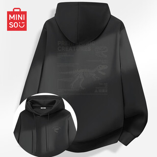 Miniso hooded sweatshirt men's 2026 new spring and autumn heavy-weight long-sleeved jacket men's youth versatile loose trendy top dark gray (mt prehistoric creature chest label_mt prehistoric creature back label) s/165 (strict quality control)