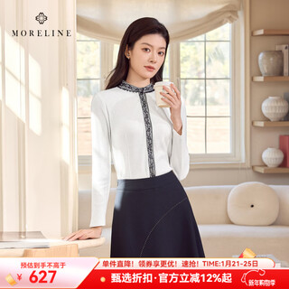 Moreline mulan light luxury elegant new chinese style silver knitted shirt women's 2026 spring new age-reducing whitening and slimming shirt yunmi white m