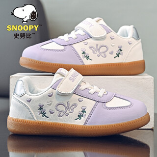 Snoopy (snoopy) children's sports shoes, girls' velcro soft-soled moral training shoes, medium and large children's lightweight casual shoes 0051 m/purple 32