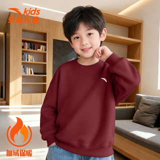 Anta (anta) children's velvet sweatshirt boys' knitted long-sleeved t-shirt winter new student warm casual pullover sportswear -9 litchi red velvet warmth 130