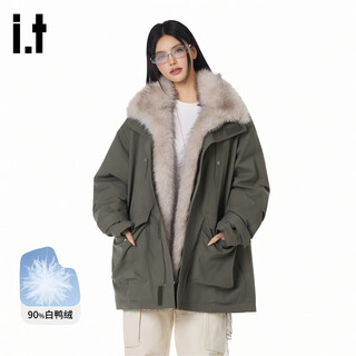 Ground zero inner plush design american retro couple style 90 white duck down down jacket military green m