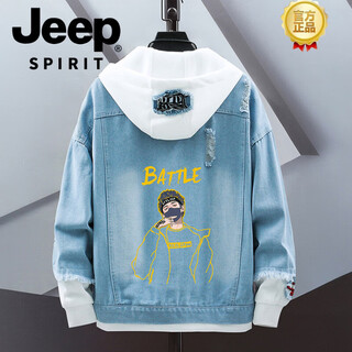 Jeep spirit2026 spring new denim jacket boys casual versatile teen student jacket trendy hong kong style baseball uniform plus size plus size men's clothing-hairband men m