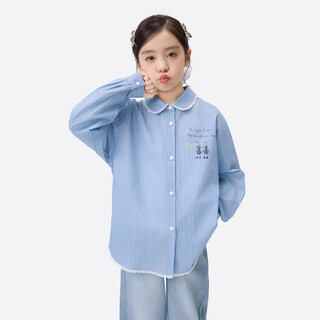 Xiaoyinman girls striped shirt hand-painted printing 26 new spring medium and large children and girls pure cotton lapel top jacket