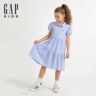 Gap gap girls 2026 spring new bear embroidered short-sleeved shirt dress children's clothing us version 881674 blue 110/60 (4-5 years old)