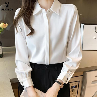 Playboy (playboy) 2026 spring and summer new versatile white shirt women's long-sleeved korean style professional formal wear satin shirt women's top official flagship white s