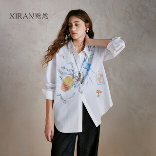 Xiran (xiran) 26th spring style commuter long-sleeved shirt with lyocell print, fresh and artistic loose top, off-white s