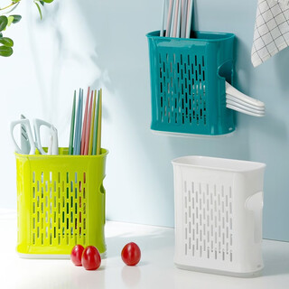 Camellia chopstick tube plastic hanging household chopstick holder multi-functional kitchen supplies creative double tube drain chopstick cage hanging basket can be hung green 1 piece