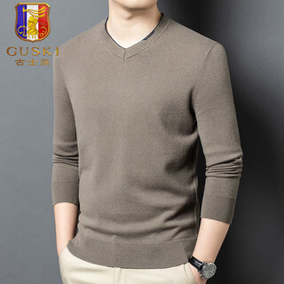 Guski light luxury brand high-end men's pure wool sweater men's casual sweater business warm and comfortable sweater base layer bean green gray exquisite gift box m (105)