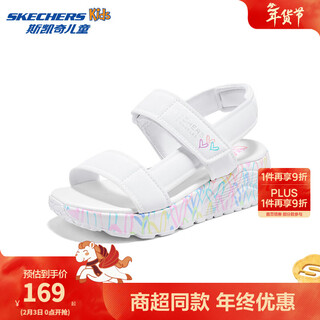 Skechers james goldcrown joint model girls summer velcro graffiti sandals 314094l white/pink/lake blue/wptq 35