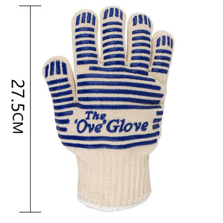 Gefuya microwave oven gloves five finger flexible kitchen insulated oven gloves baking and barbecue high temperature resistant thickened anti-scalding gloves white stripes-single microwave oven gloves one size