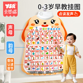 Yi sirui baby audio early education wall chart literacy chinese pinyin chart numbers english letters look at pictures and recognize objects children's toys chinese pinyin leaflet 0-3 years old baby cognitive point reading sound wall sticker